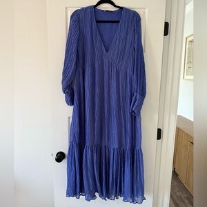 Zara Long Sleeve Blue Pleated Dress